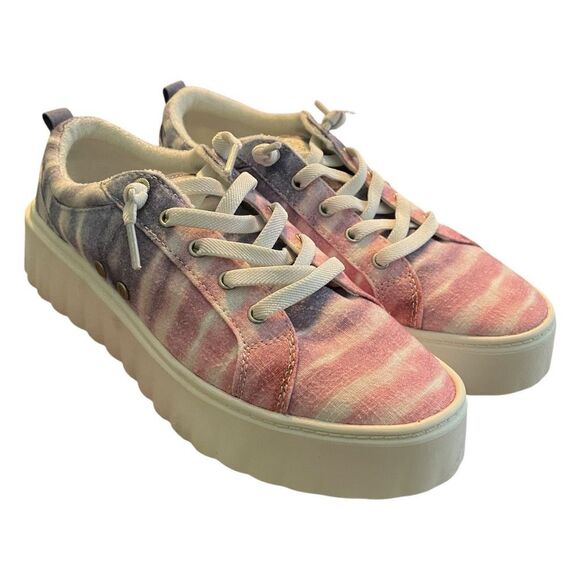 Roxy Sheilahh Slip-On Platform Sneaker Shoe Pink Blue White Tie Dye Stripe 8 - Picture 1 of 11